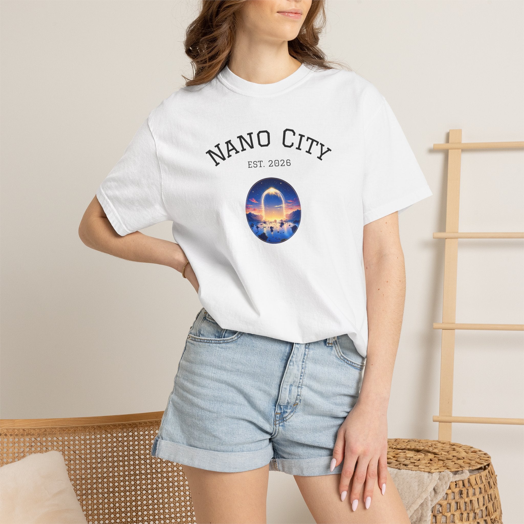 Nano City Est. 2026 Graphic T-Shirt — Morning Dawn Globe