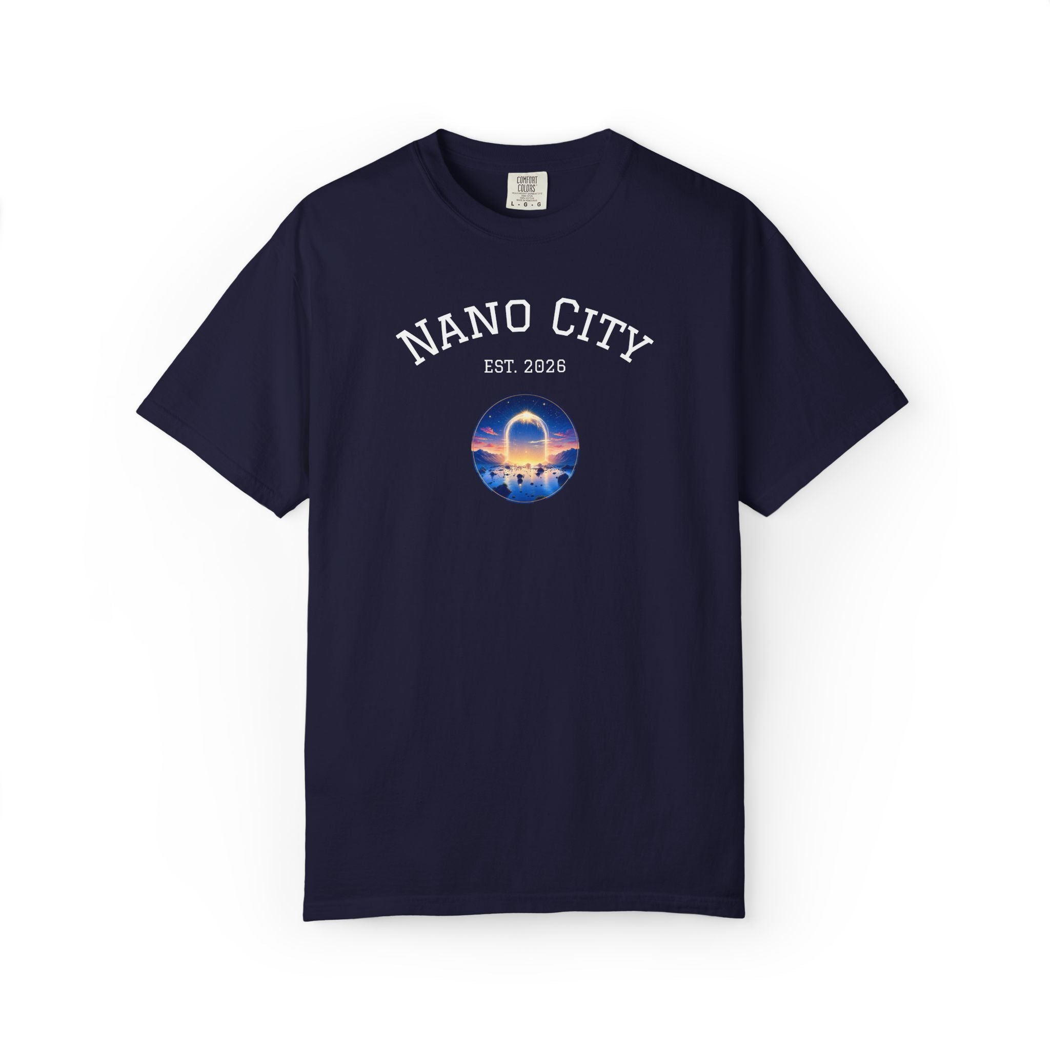 Nano City Est. 2026 Graphic T-Shirt — Morning Dawn Globe