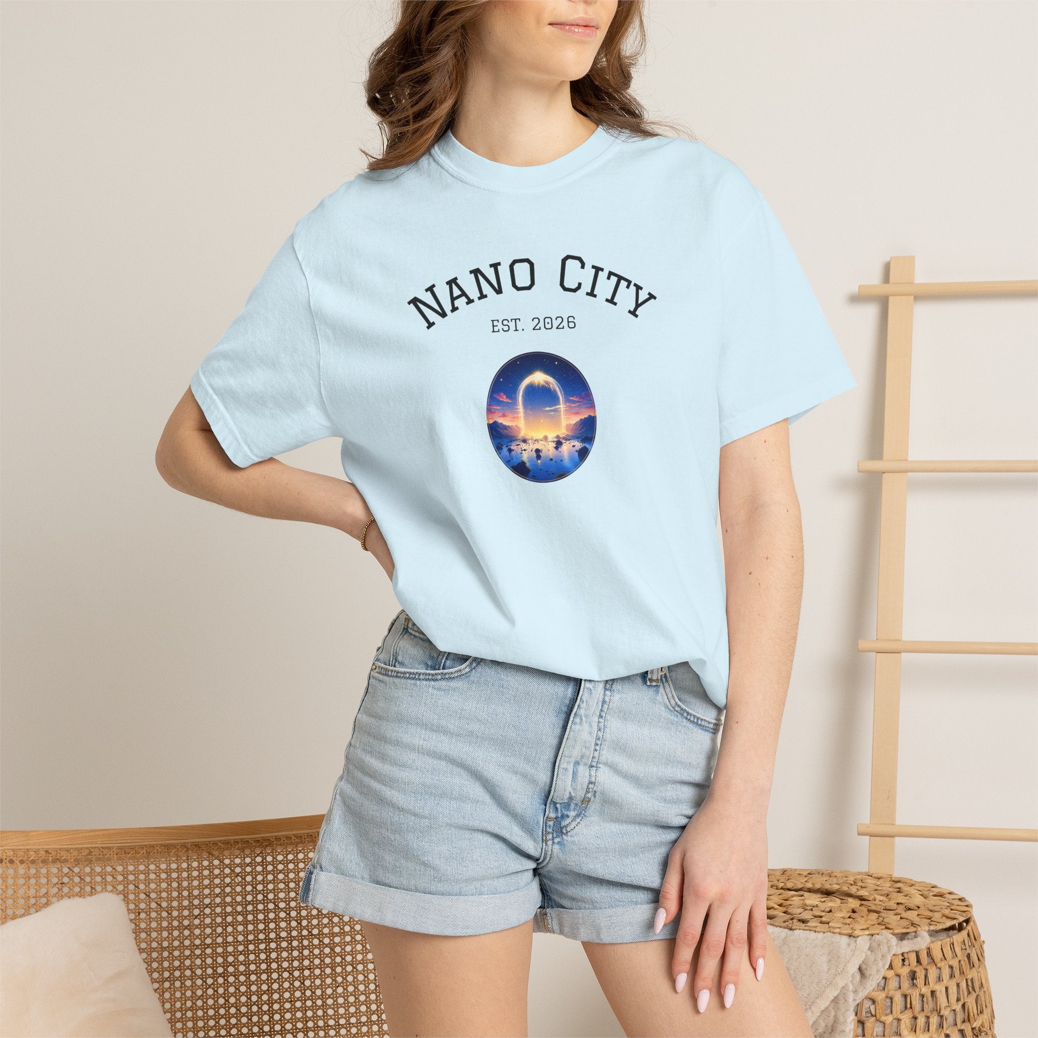 Nano City Est. 2026 Graphic T-Shirt — Morning Dawn Globe