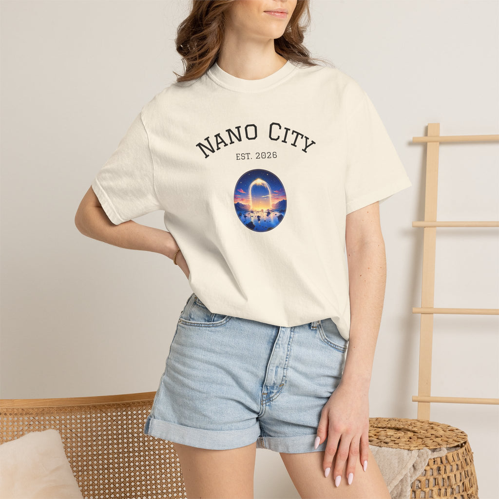 Nano City Est. 2026 Graphic T-Shirt — Morning Dawn Globe