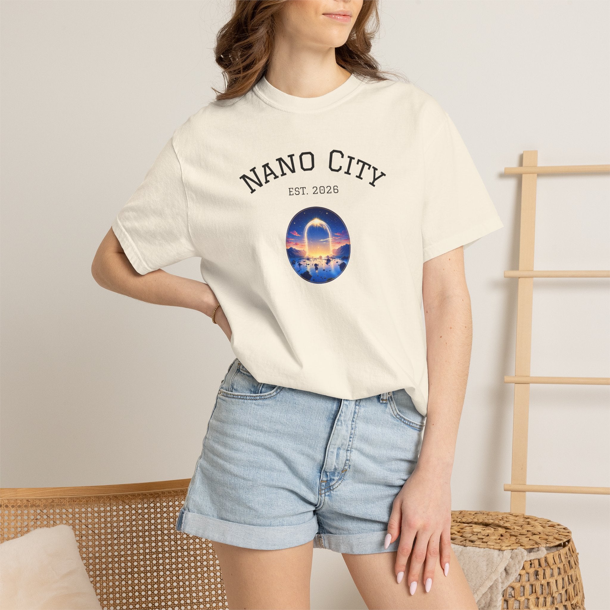 Nano City Est. 2026 Graphic T-Shirt — Morning Dawn Globe