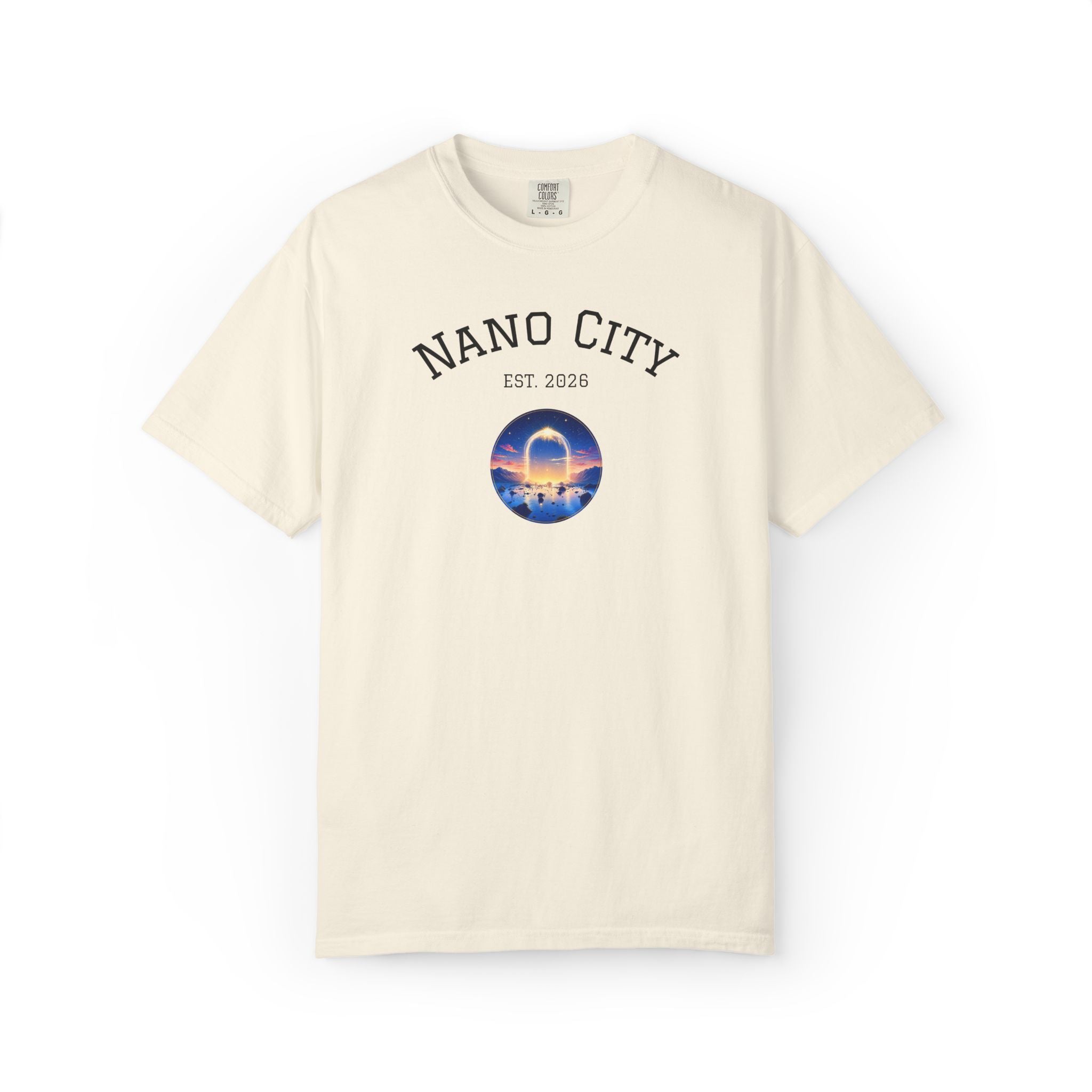 Nano City Est. 2026 Graphic T-Shirt — Morning Dawn Globe