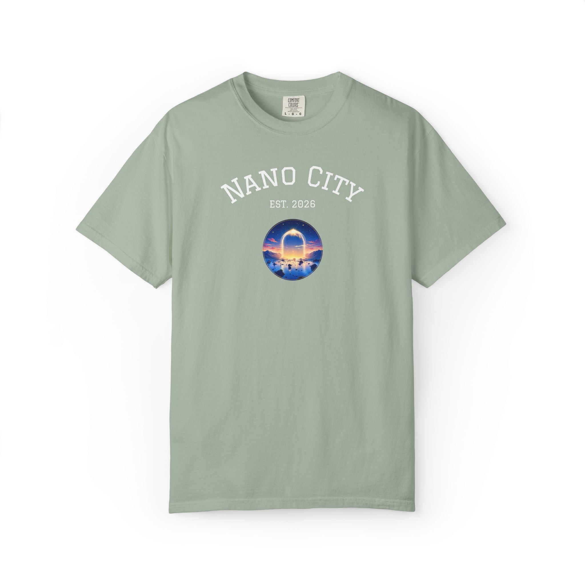 Nano City Est. 2026 Graphic T-Shirt — Morning Dawn Globe