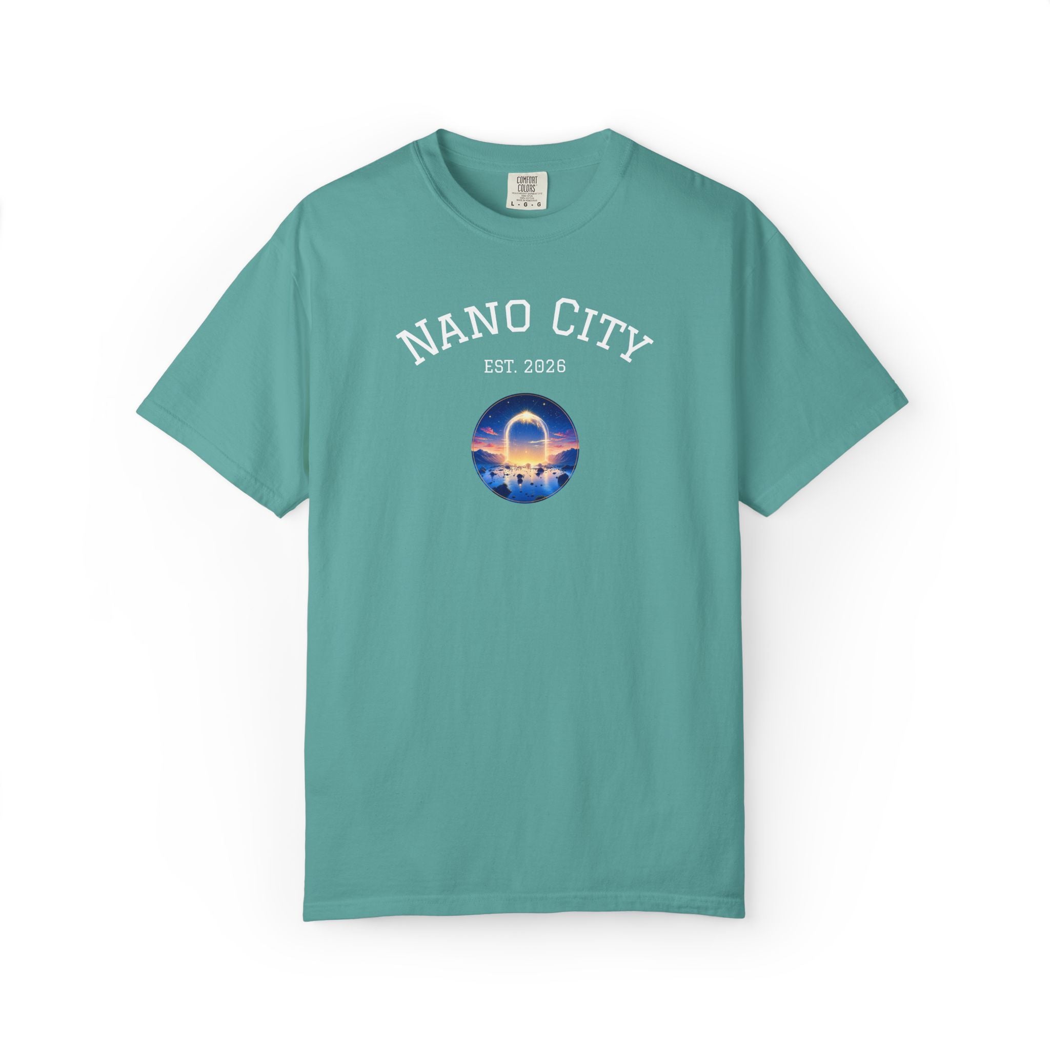 Nano City Est. 2026 Graphic T-Shirt — Morning Dawn Globe