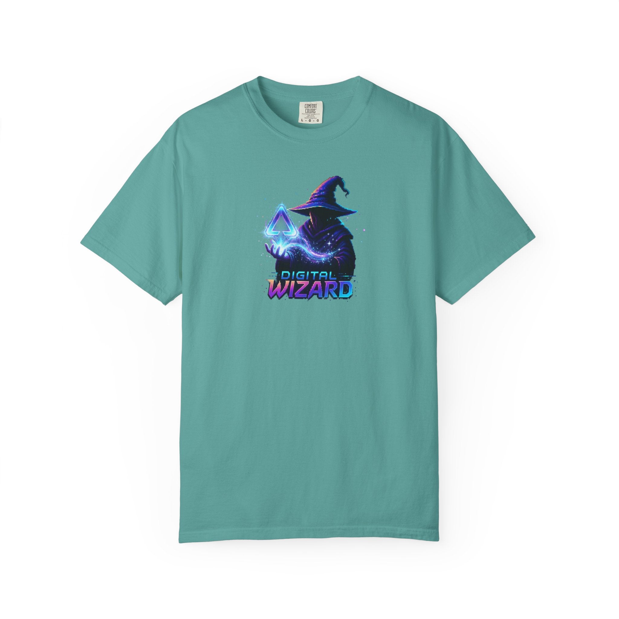 Digital Wizard graphic T-Shirt | Neon Wizard Illustration, Tech Magic Tee
