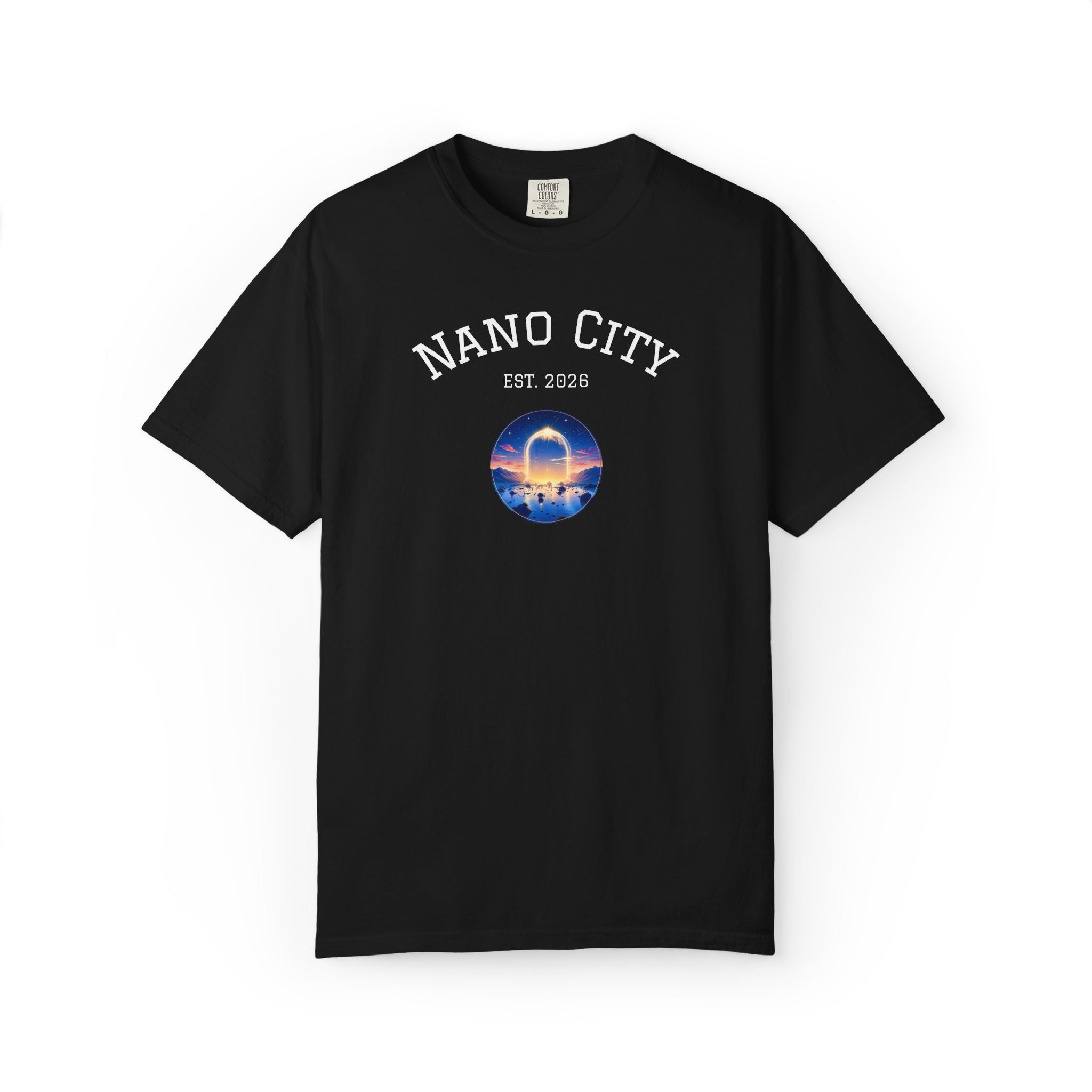 Nano City Est. 2026 Graphic T-Shirt — Morning Dawn Globe