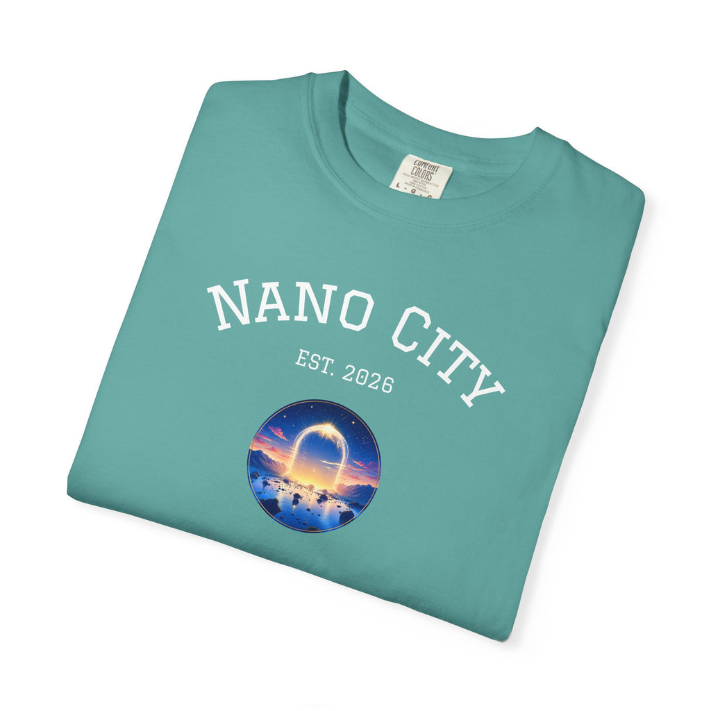Nano City Est. 2026 Graphic T-Shirt — Morning Dawn Globe