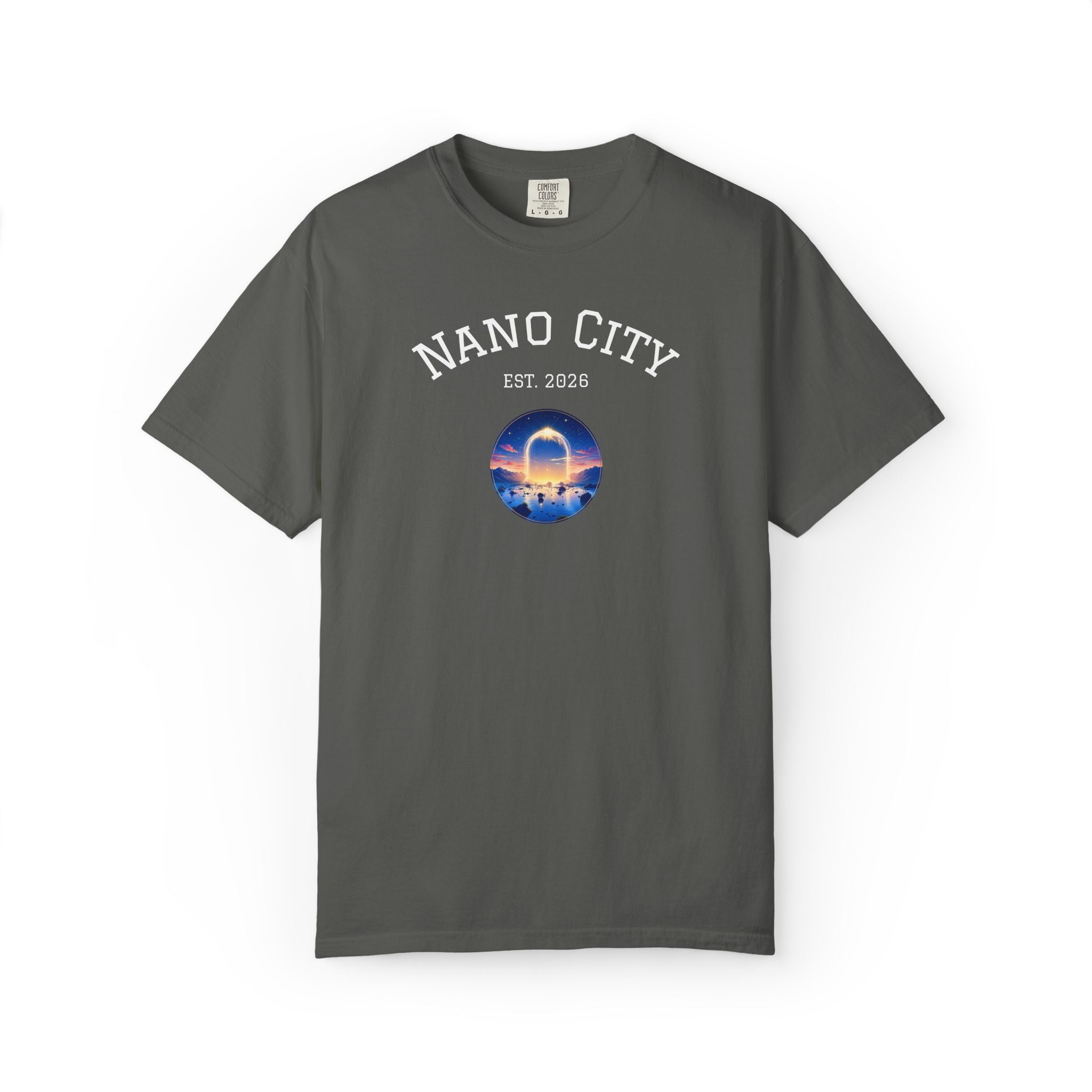Nano City Est. 2026 Graphic T-Shirt — Morning Dawn Globe