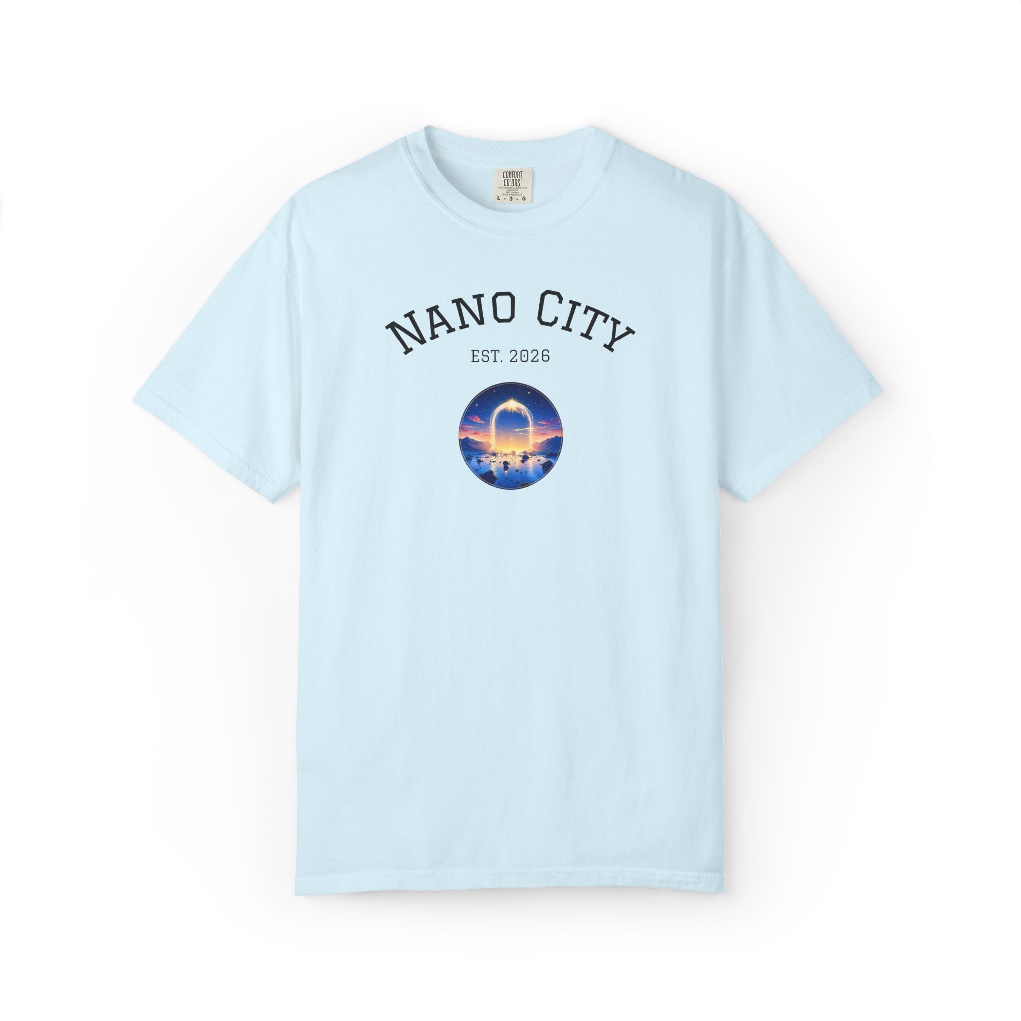 Nano City Est. 2026 Graphic T-Shirt — Morning Dawn Globe