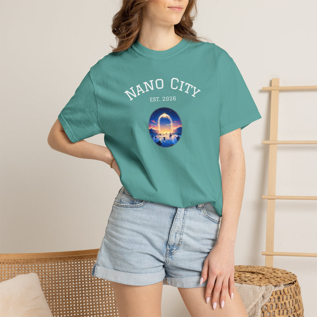 Nano City Est. 2026 Graphic T-Shirt — Morning Dawn Globe