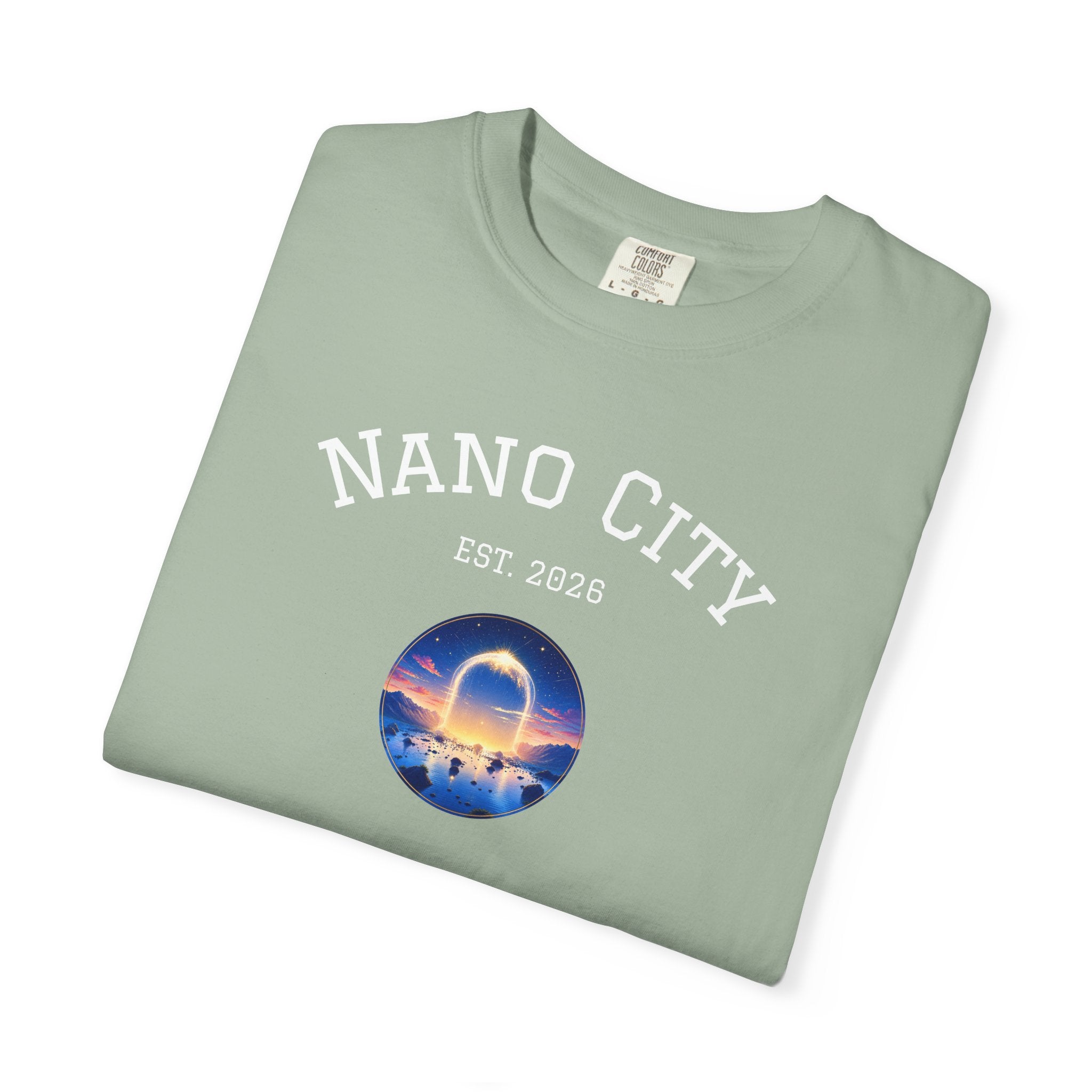 Nano City Est. 2026 Graphic T-Shirt — Morning Dawn Globe