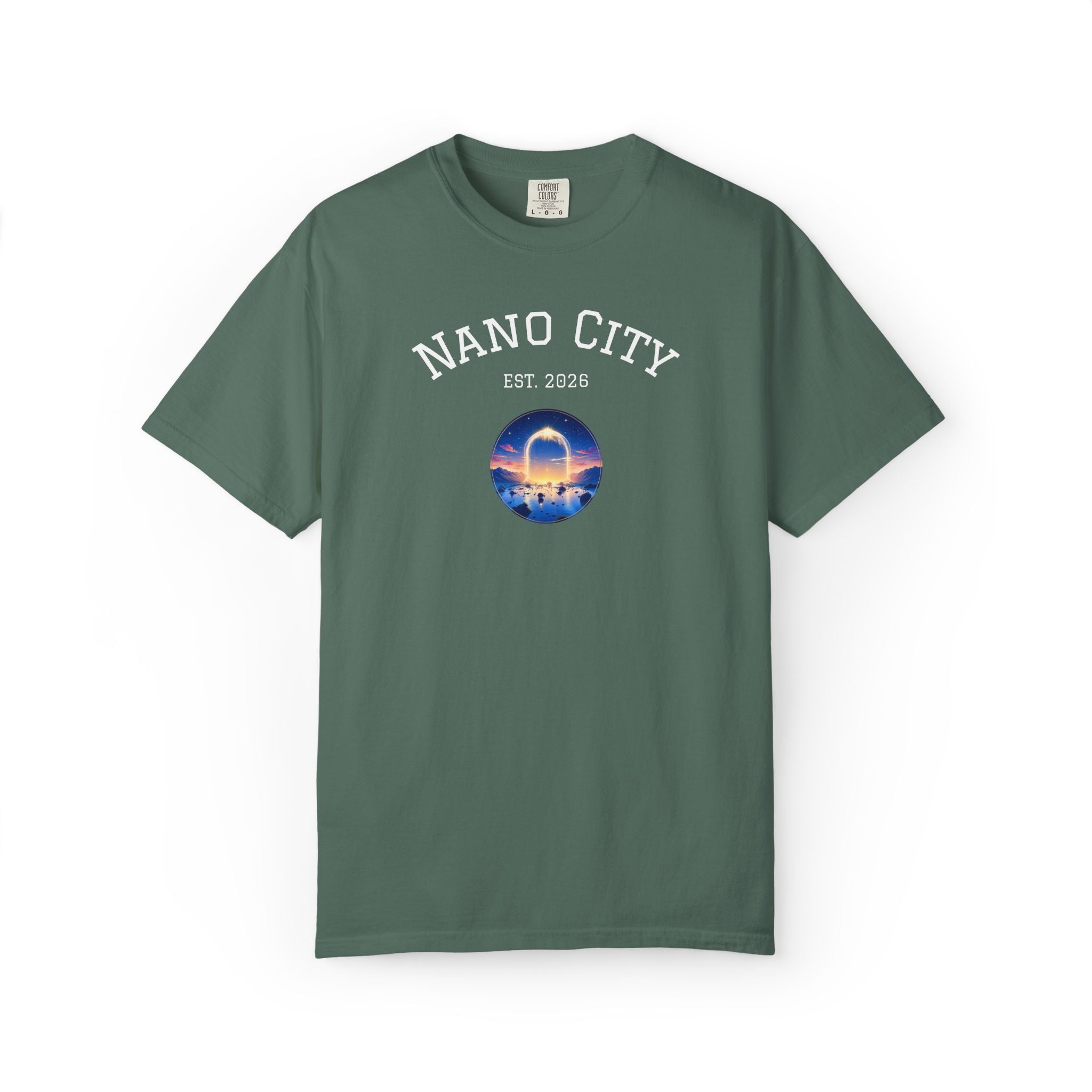 Nano City Est. 2026 Graphic T-Shirt — Morning Dawn Globe
