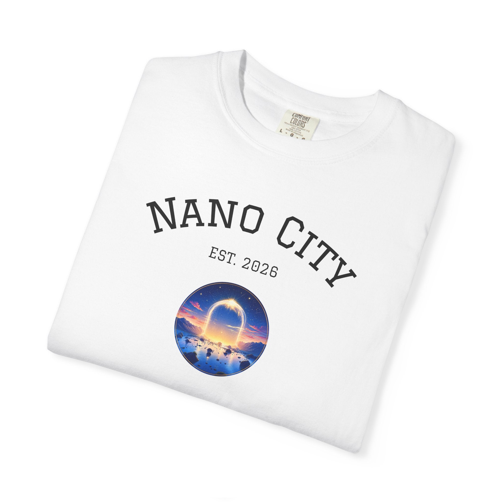 Nano City Est. 2026 Graphic T-Shirt — Morning Dawn Globe