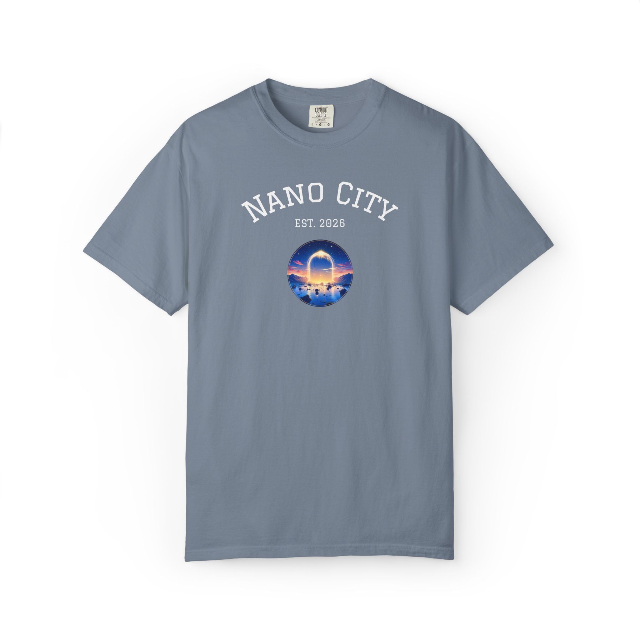 Nano City Est. 2026 Graphic T-Shirt — Morning Dawn Globe