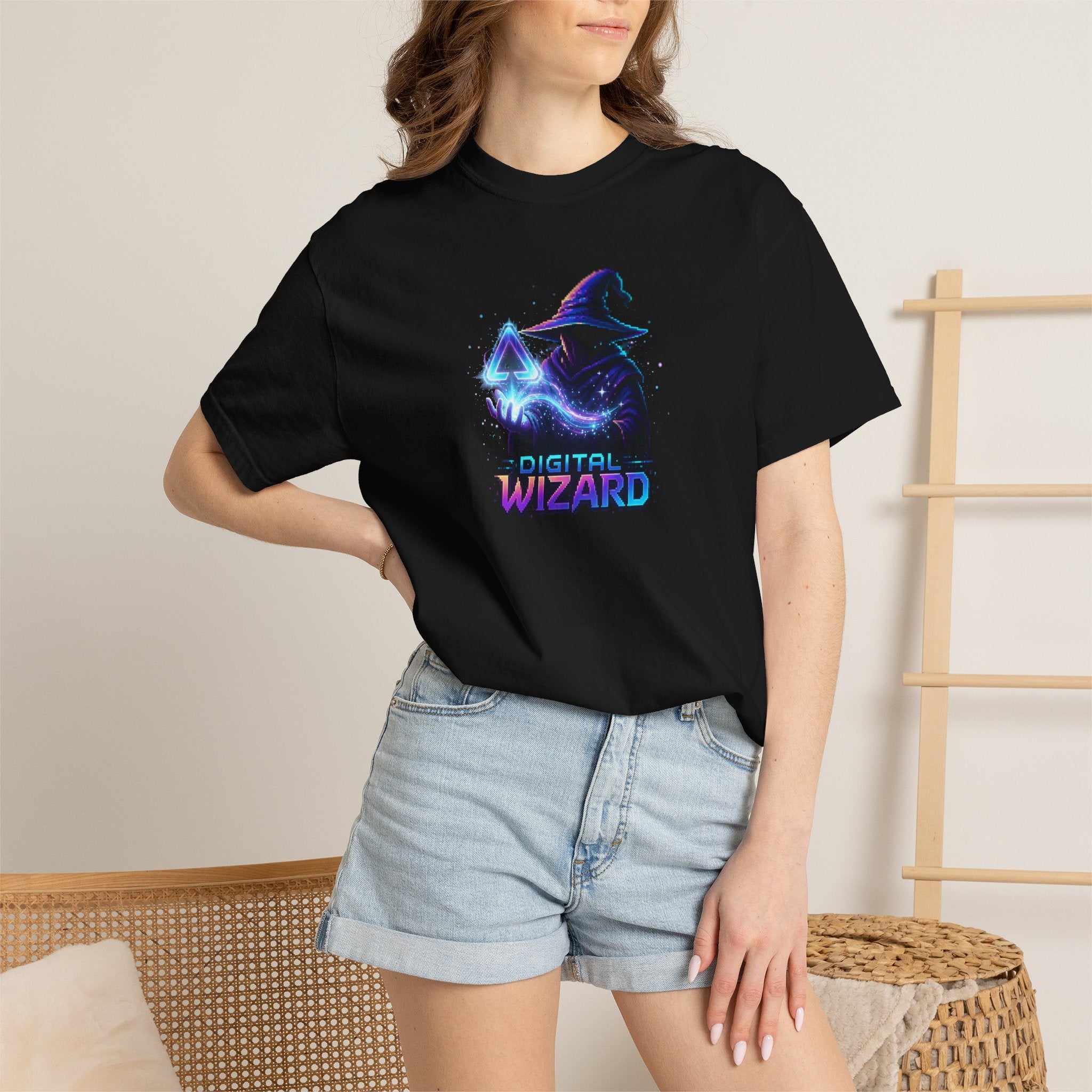 Digital Wizard graphic T-Shirt | Neon Wizard Illustration, Tech Magic Tee