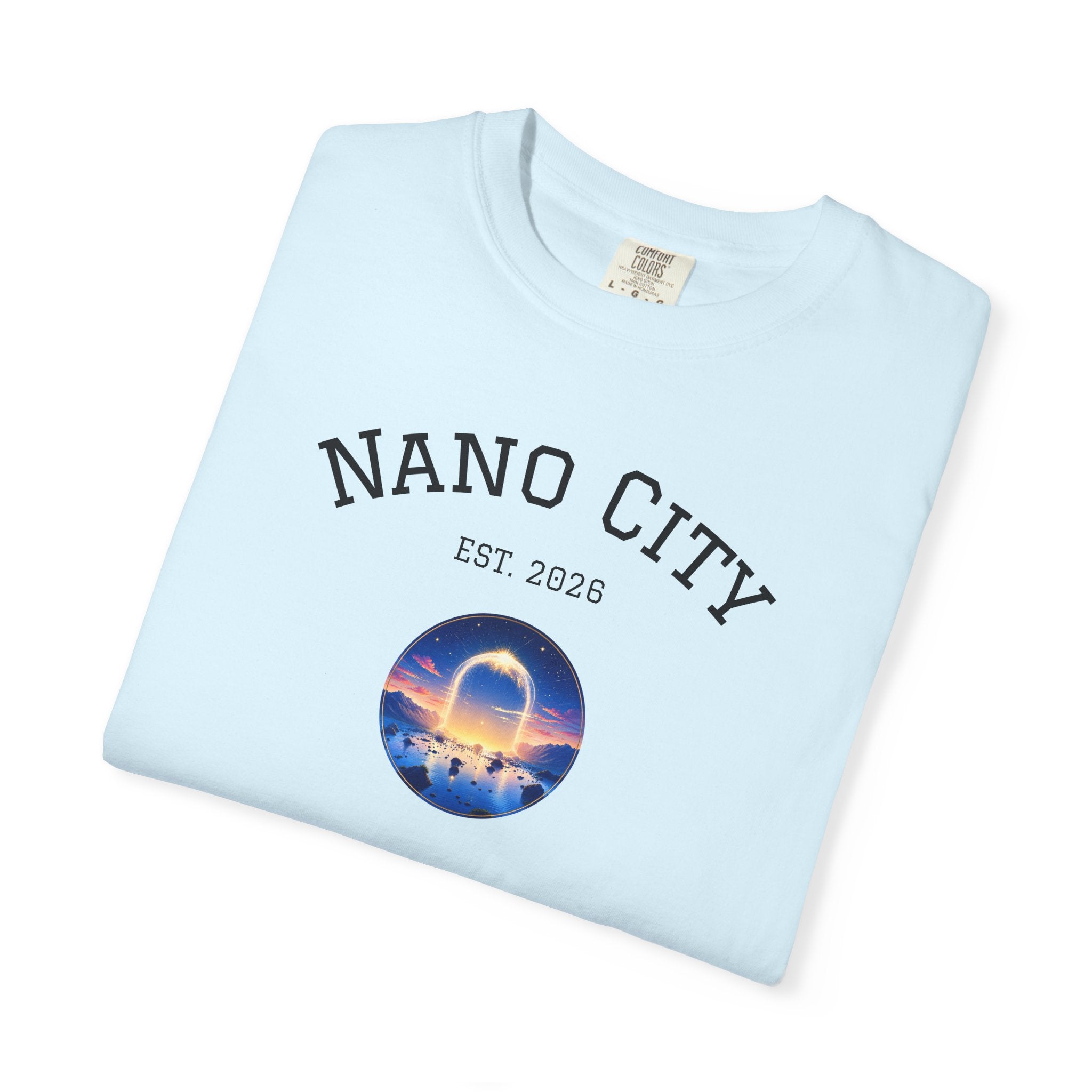 Nano City Est. 2026 Graphic T-Shirt — Morning Dawn Globe