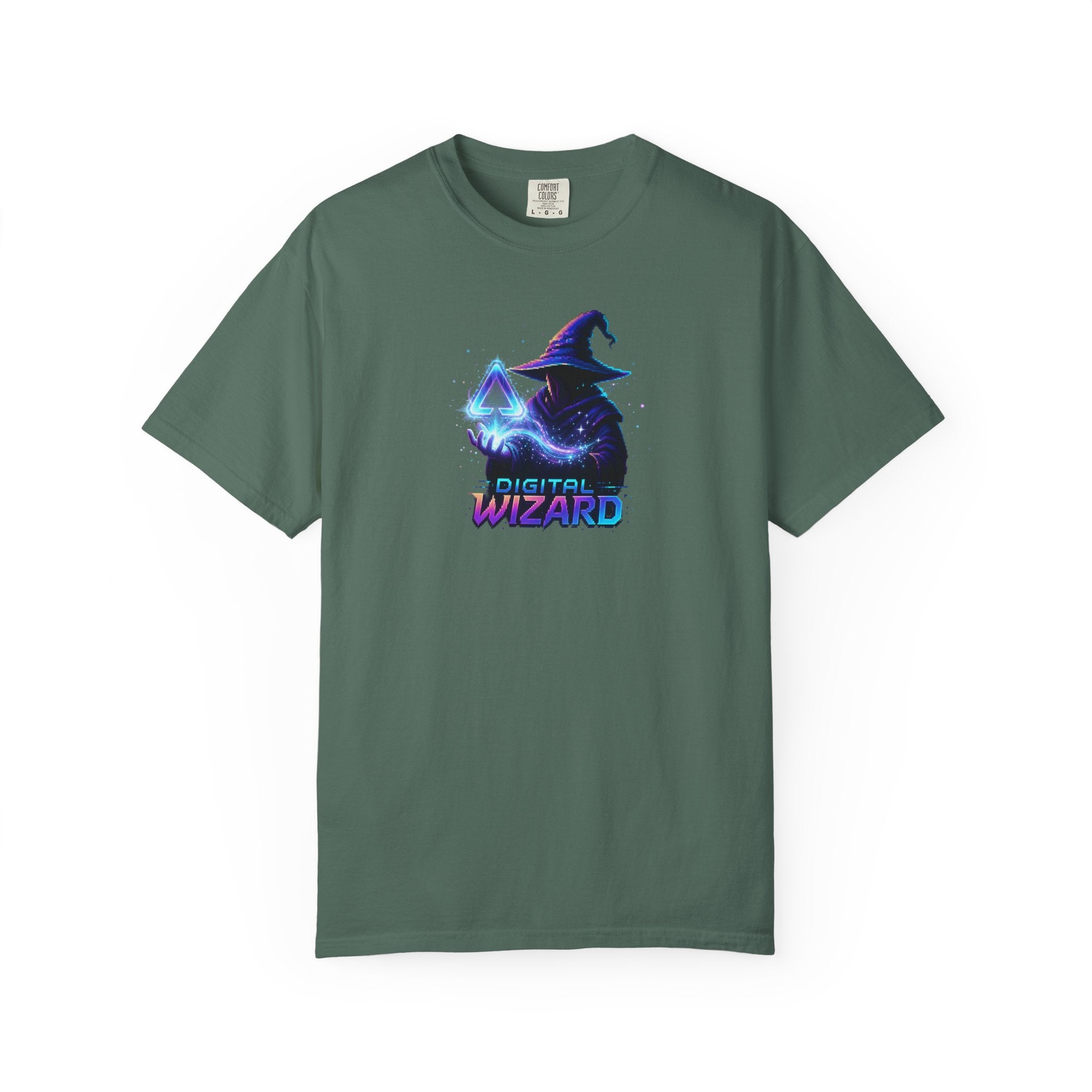 Digital Wizard graphic T-Shirt | Neon Wizard Illustration, Tech Magic Tee