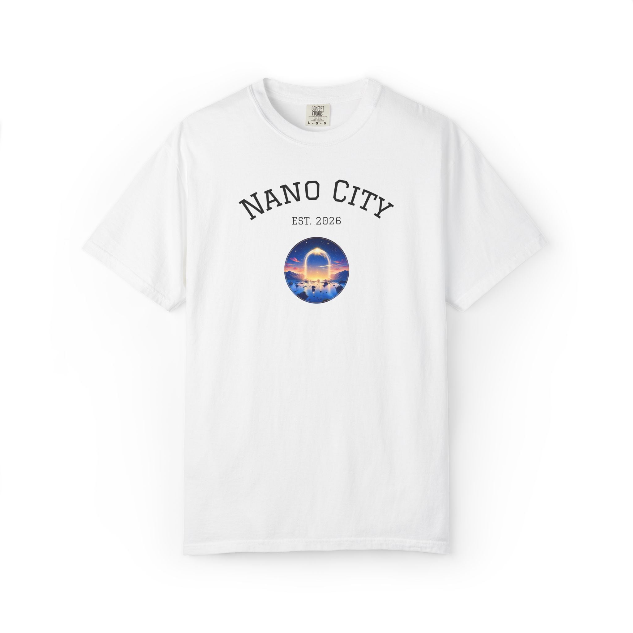 Nano City Est. 2026 Graphic T-Shirt — Morning Dawn Globe