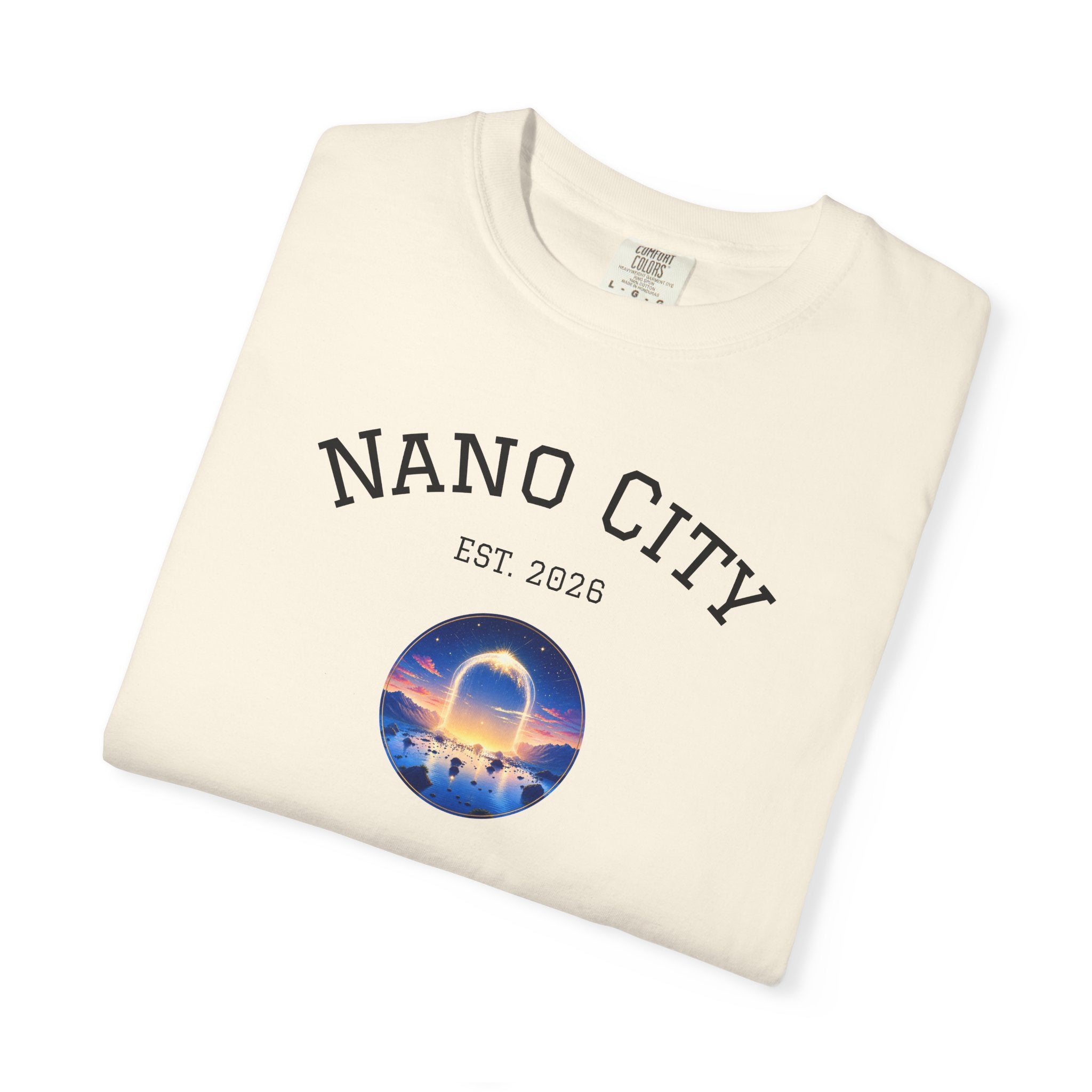 Nano City Est. 2026 Graphic T-Shirt — Morning Dawn Globe