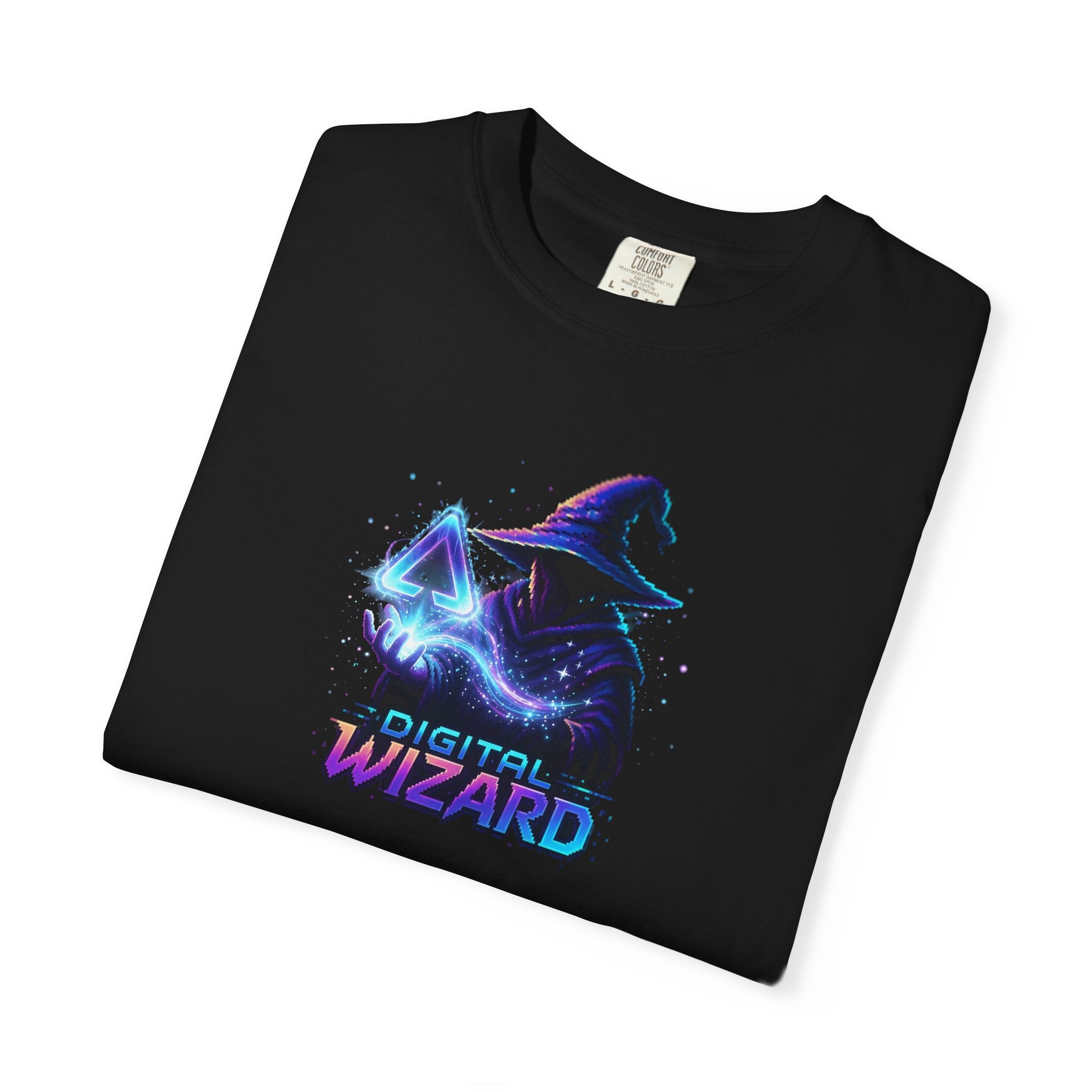 Digital Wizard graphic T-Shirt | Neon Wizard Illustration, Tech Magic Tee