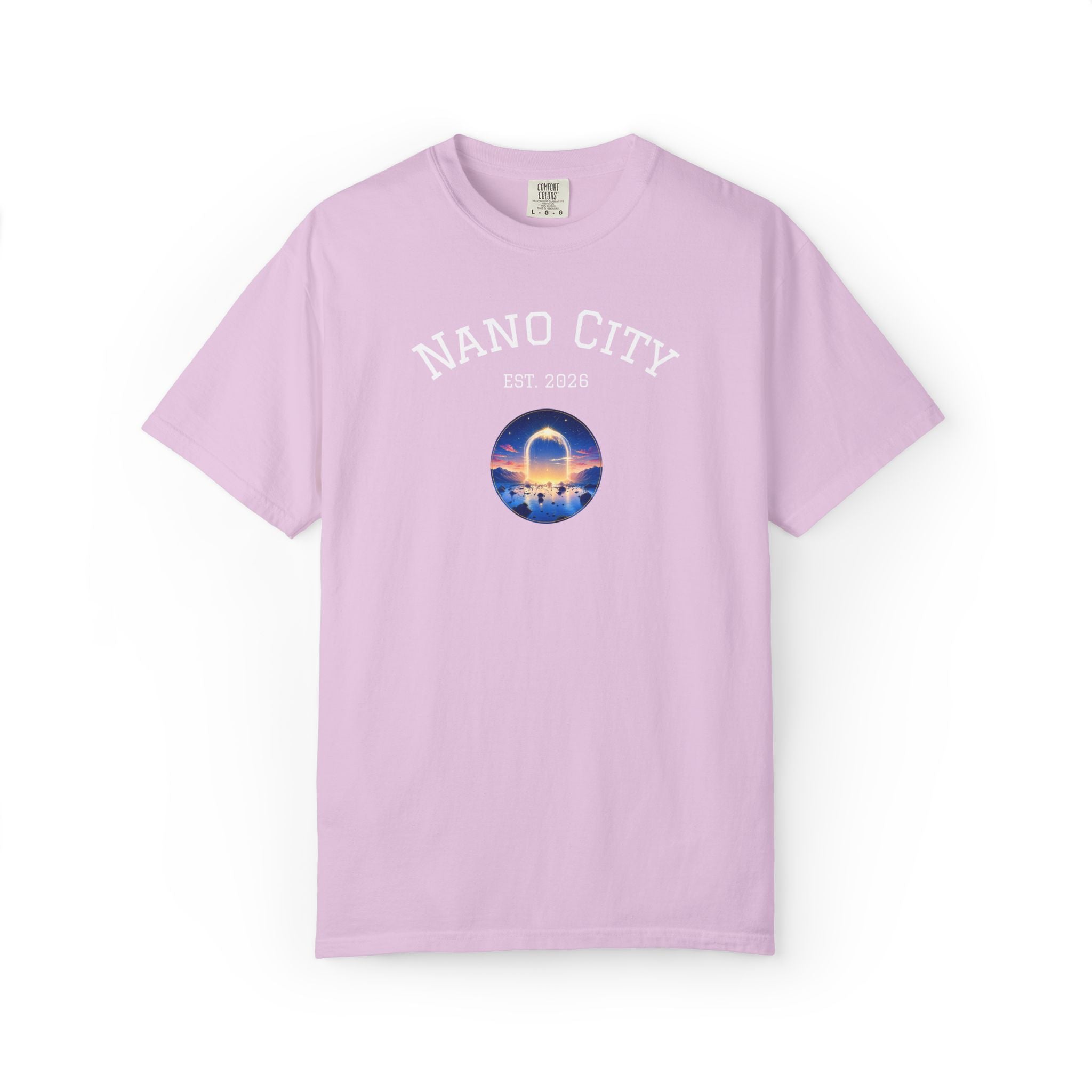 Nano City Est. 2026 Graphic T-Shirt — Morning Dawn Globe