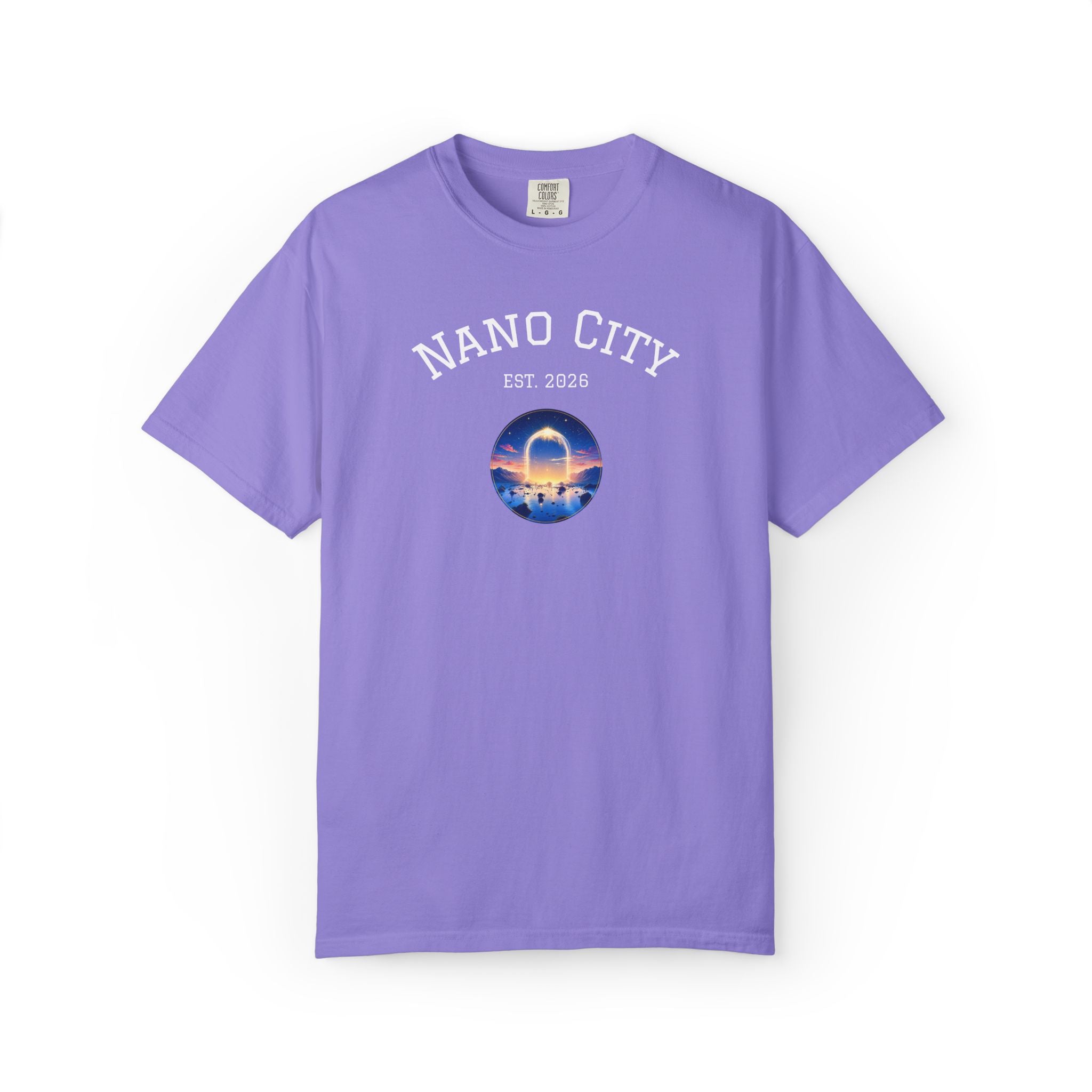 Nano City Est. 2026 Graphic T-Shirt — Morning Dawn Globe