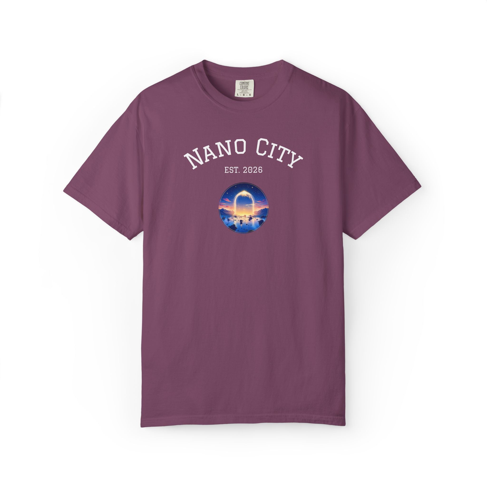 Nano City Est. 2026 Graphic T-Shirt — Morning Dawn Globe